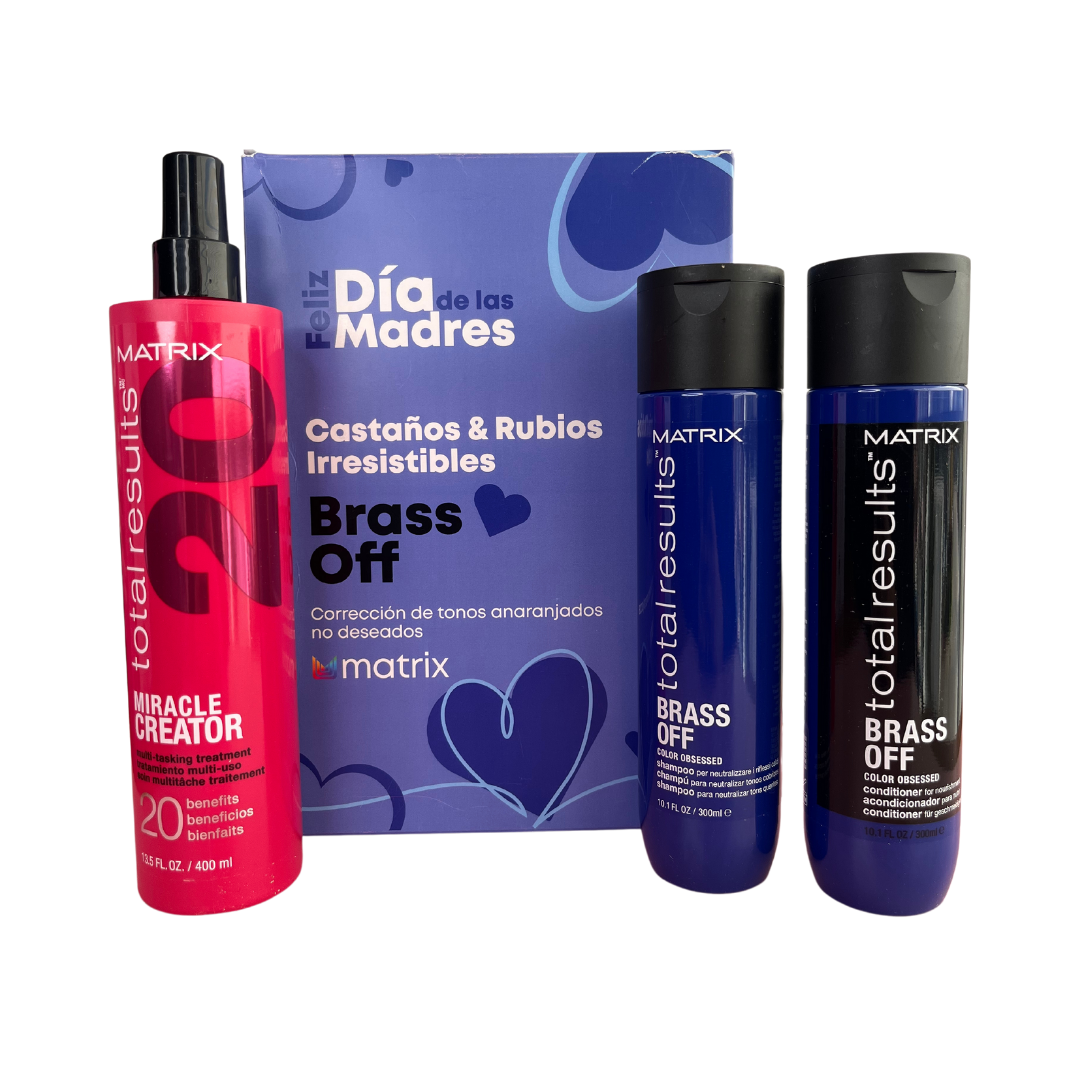 Pack día de la Madre Brass Off Shampoo 300ml, Acondicionador 300ml y Miracle Creator 400ml Matrix