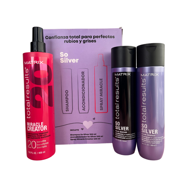 Pack Día de Madre So Silver Shampoo 300ml, Acondicionador 300ml y Miracle Creator 400ml Matrix