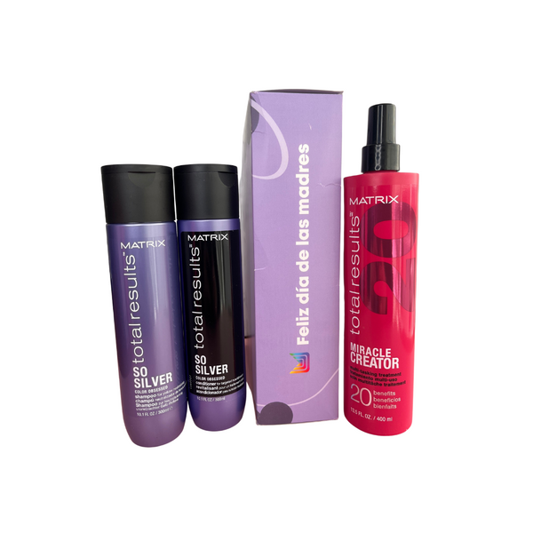 Pack Día de Madre So Silver Shampoo 300ml, Acondicionador 300ml y Miracle Creator 400ml Matrix