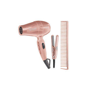 Kit de viaje Babyliss Rose Gold  3 unidades (secador de viaje, plancha 12cm y peine) + cepillo térmico de regalo