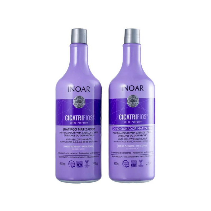 Pack INOAR Cicatrifios Rubio Perfecto Shampoo Matizador 800 ml + Acond. Matizador 800 ml