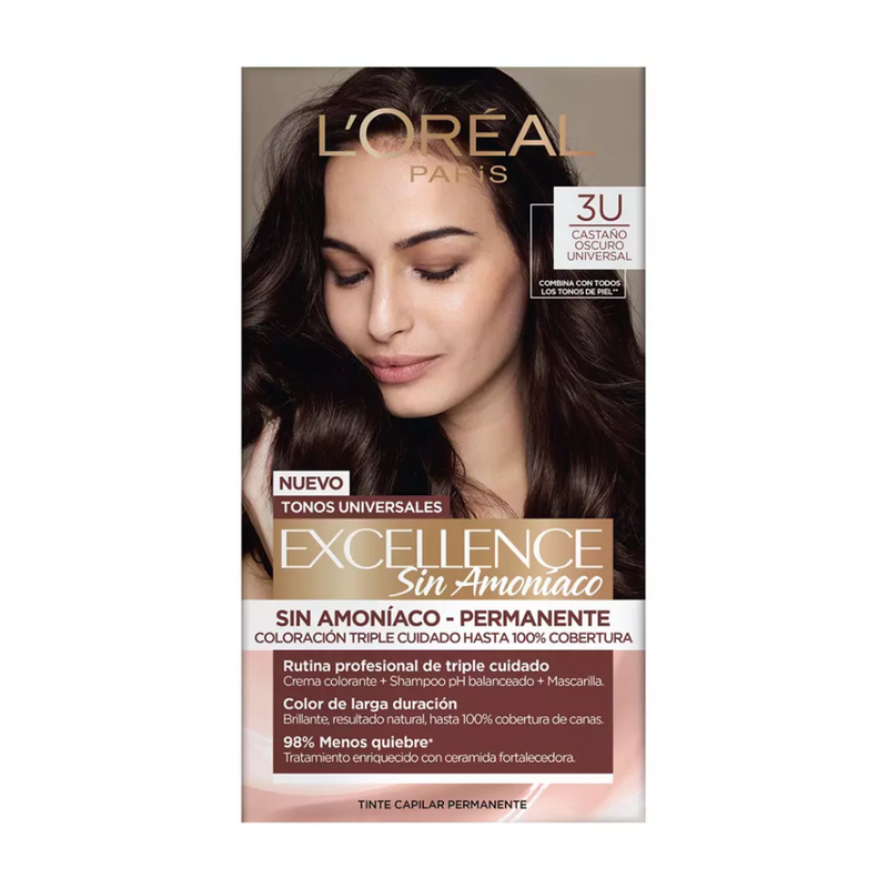 Tintura Excellence Sin Amoniaco 3U Castaño Oscuro Universal L'Oréal Paris